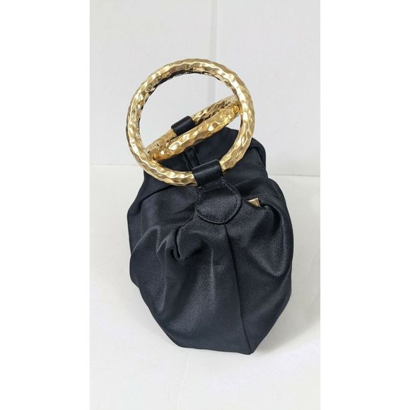 Jimmy Choo - Satin handle Bag Gold Hoop Black Formal Clutch - Picture 3 of 8